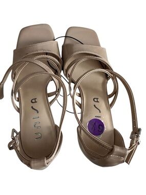 Unisa Beige Strappy Square-Toe Heeled Sandals